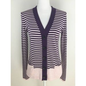 vkoo Purple Beige Striped Women's Cardigan Sweater